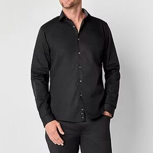 JF J.Ferrar Black Slim Fit Dress Shirt